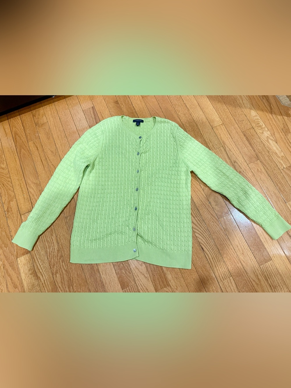 Lands' End Drifter Cable Cable Knit Button-Front Cardigan Green Sz L